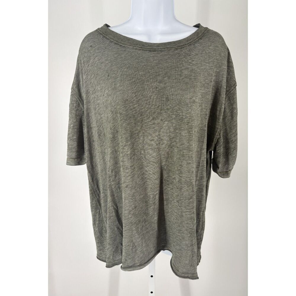 We The Free Olive Green Oversized Tee Raw Hem Short Sleeve Top